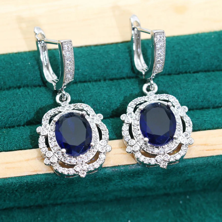 XOTICA 2024 New Classic 925 Silver Jewelry Set for Women Wedding Blue Zircon Bracelet Earrings Pendant Ring for Party Birthday Gifts