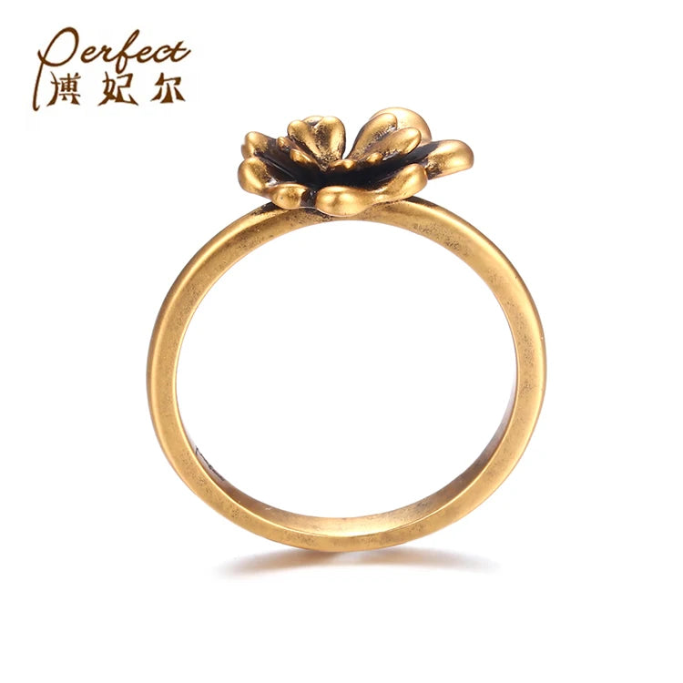 Flower Simple Cute 925 Sterling Silver Gold Plated Ring Without Stone