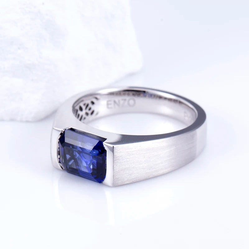 Gemfiori MSR-1506 PT950 Luxury Engagement Ring 7x9mm Emerald Cut Lab Sapphire Stones Lab Grown Diamond Ring