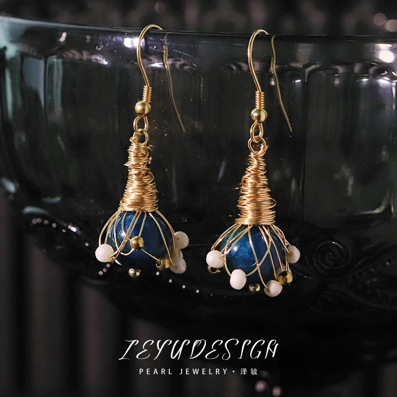 Natural Pearl Bohemian Style Earrings Vintage 18k Electroplated Design Pendant Earrings Banquet Women's Jewelry GE0588