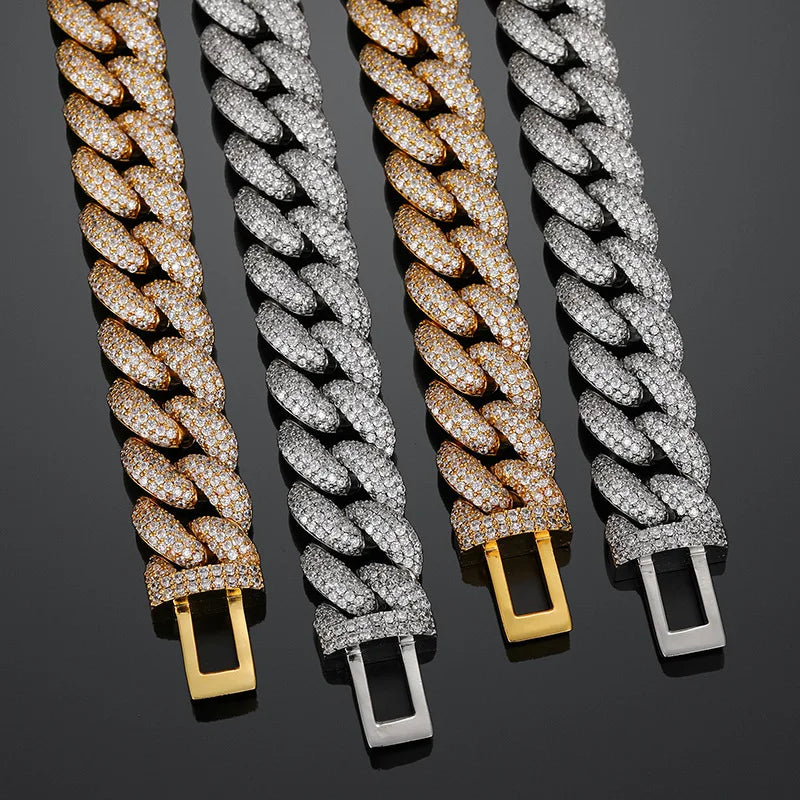 Elegant Men's 18K Gold-Plated Stainless Steel Cuban Chain Necklace-In-Stock Zircon Jewelry for the Chic