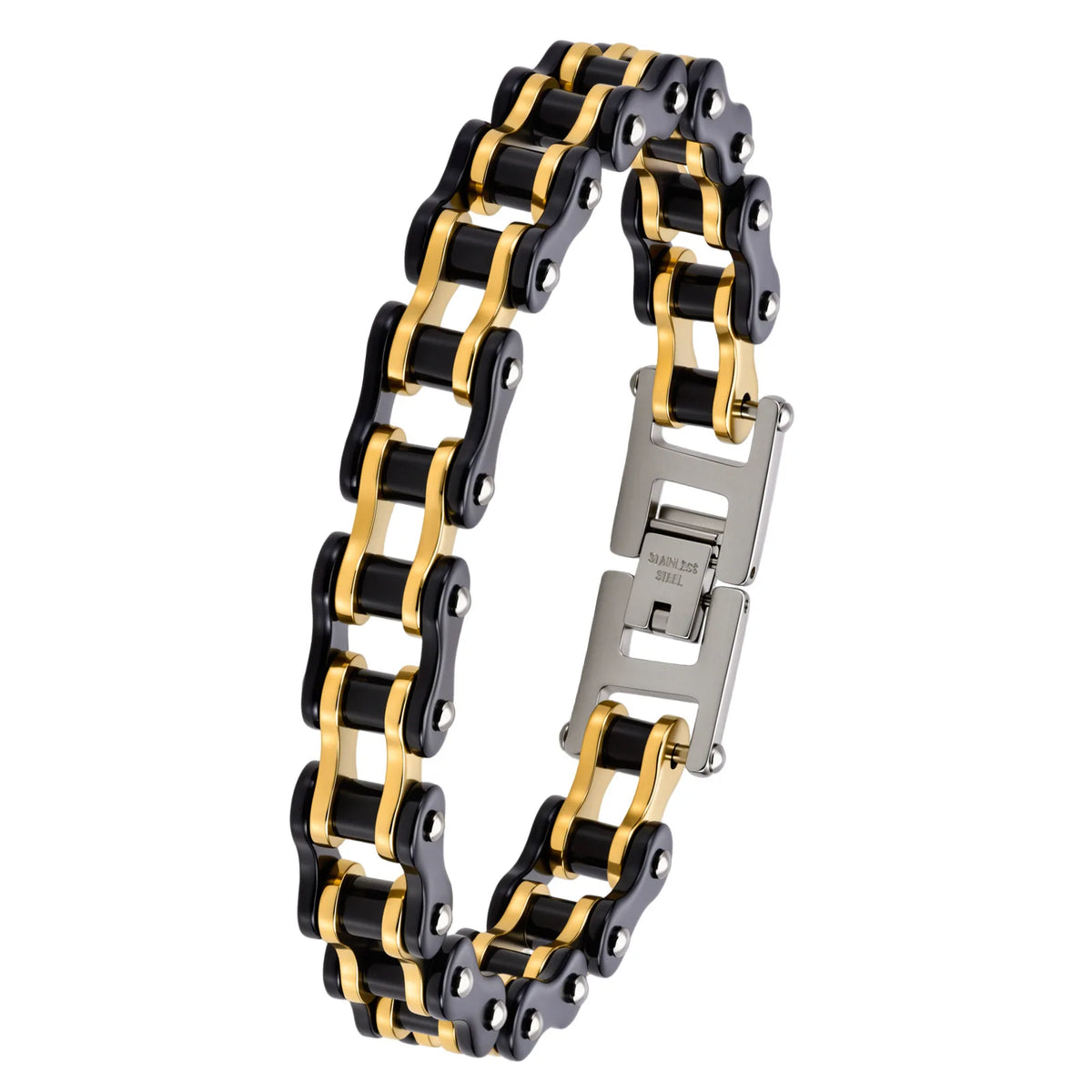 REBEL European American Womens Bicycle Motorcycle Chain Stainless Steel Bracelet Real Gold Plating Trendy Rock-Style Personalized