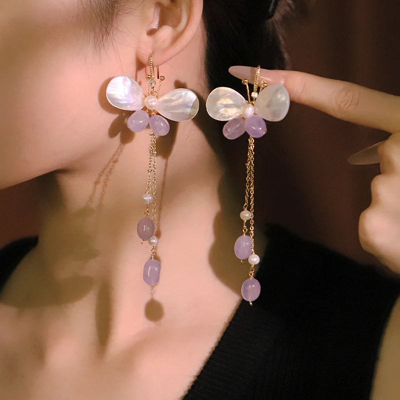 Natural Pearl Baroque Amethyst Butterfly Earrings 2025 New Design Earrings Banquet Gift Girls Jewelry GE1241