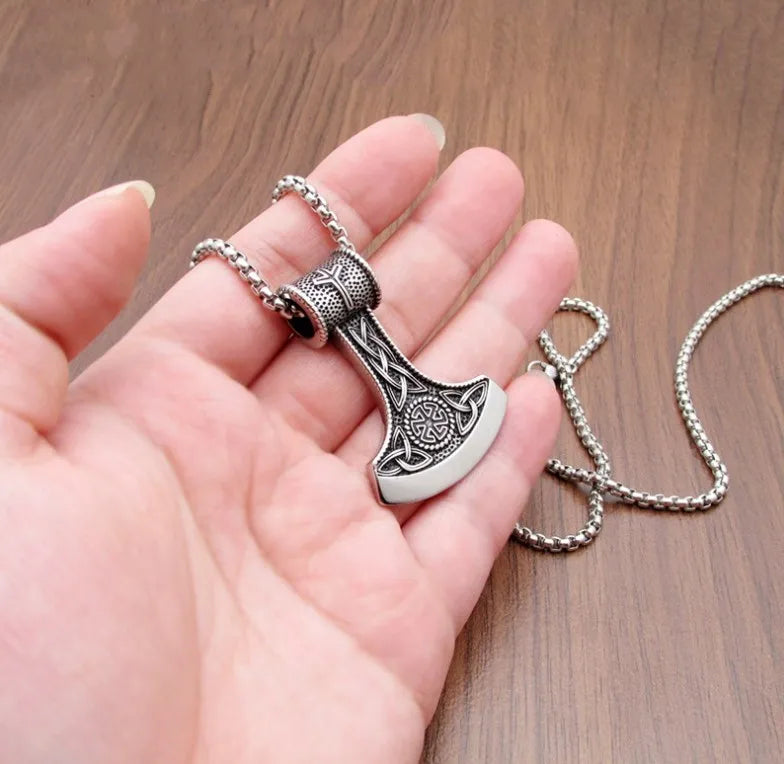 Viking Thor Hammer & Axe Pendant Necklace – Men's Stainless Steel | Gold, Silver & Black