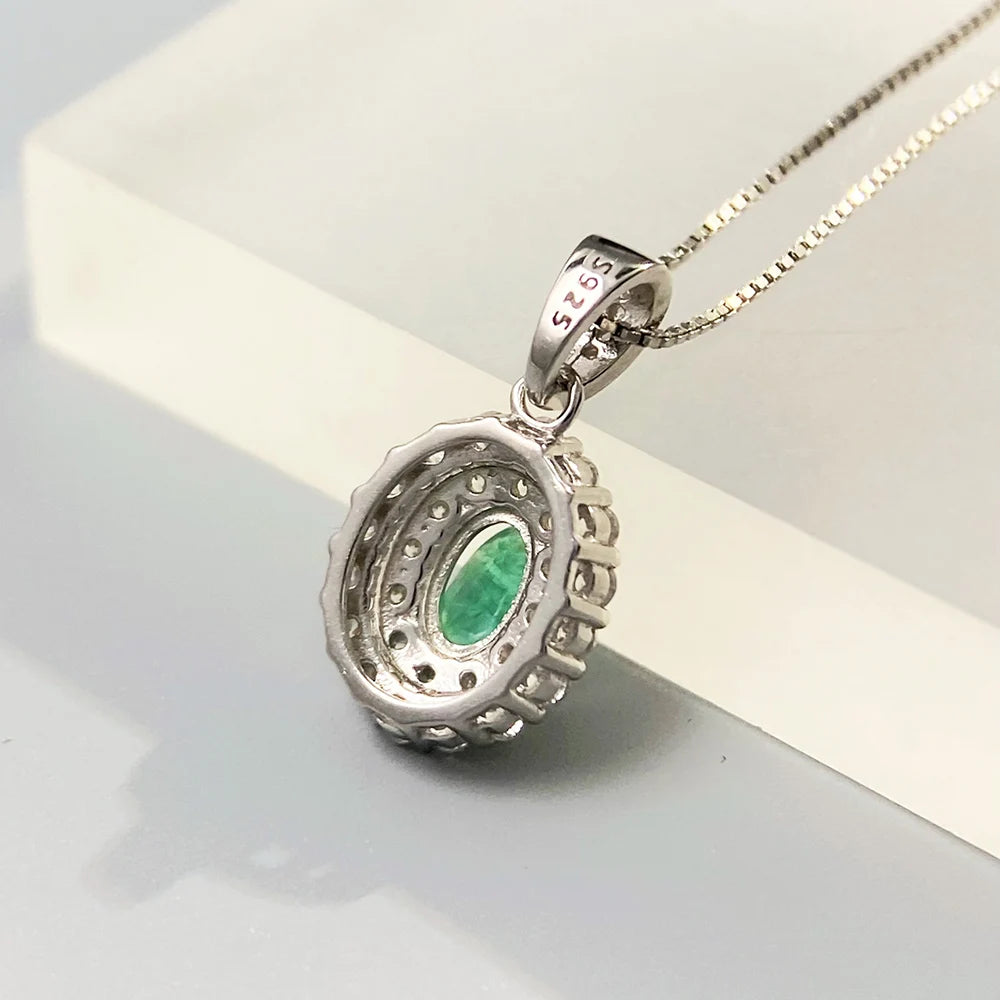 Gioiellieri Emerald Necklace with 925 Sterling Silver for Women Natural Green Gemstone May Birthstone Fine Jewelry Anniversary Gift Romantic