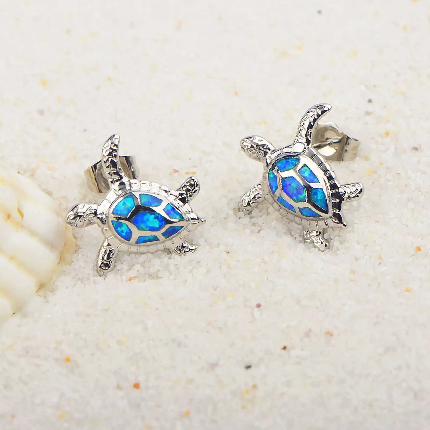 Elegant Ocean Turtle Opal Earrings  Dainty Studs with Inlaid Opal for Premium Style