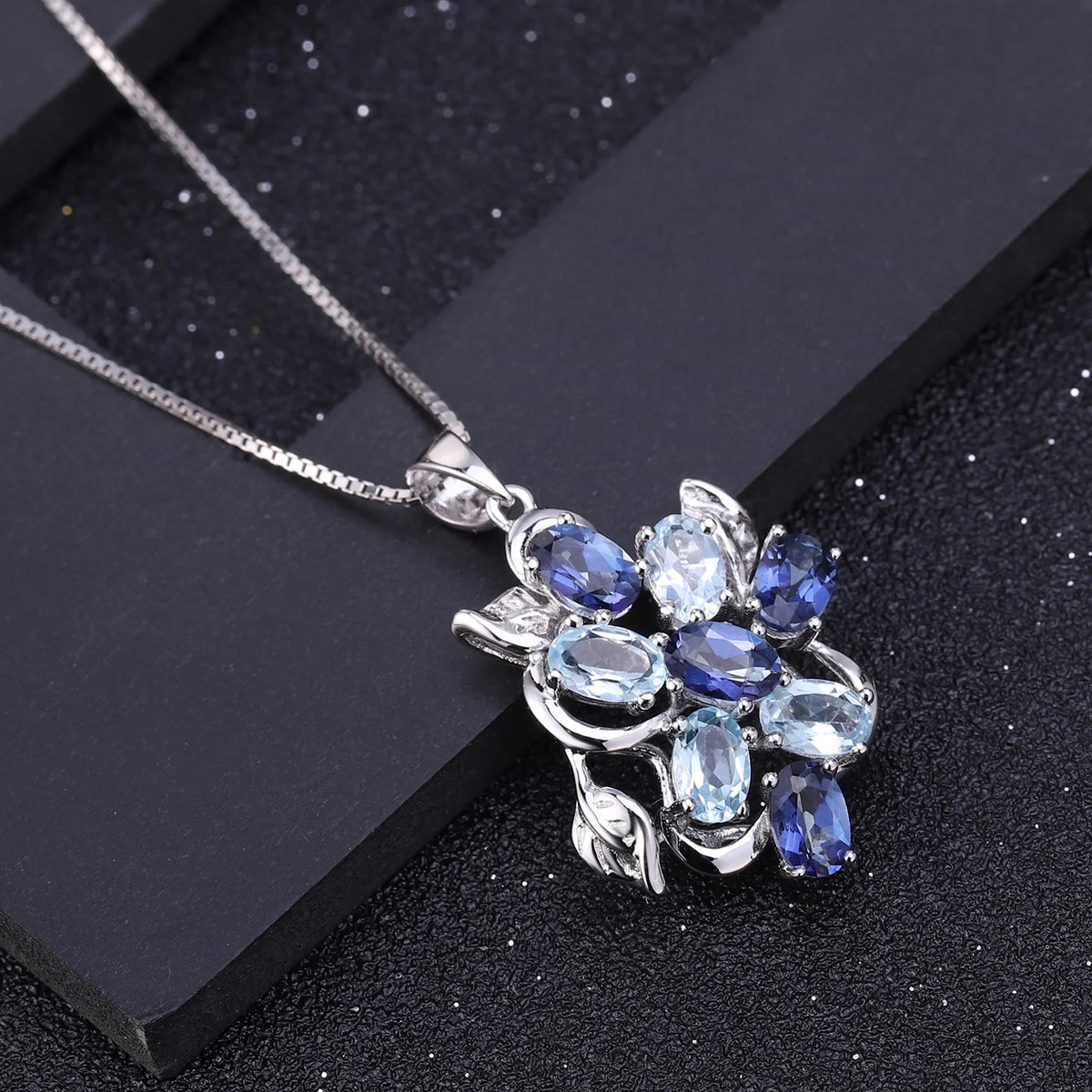 ArtistA A025 Abiding Elegant Custom 925 Silver Natural London Blue Topaz Wedding Earring Necklace Ring Jewelry Set Women Girls