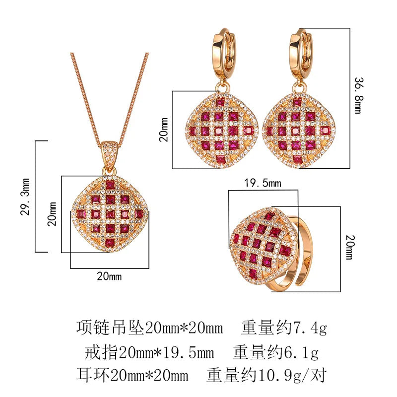 REDheart Simulation Zircon Flower Advanced Light Luxury Trendy Fashion Costume Jewelry Sets Female Copper Inlaid Zircon 18K Gold Plated
