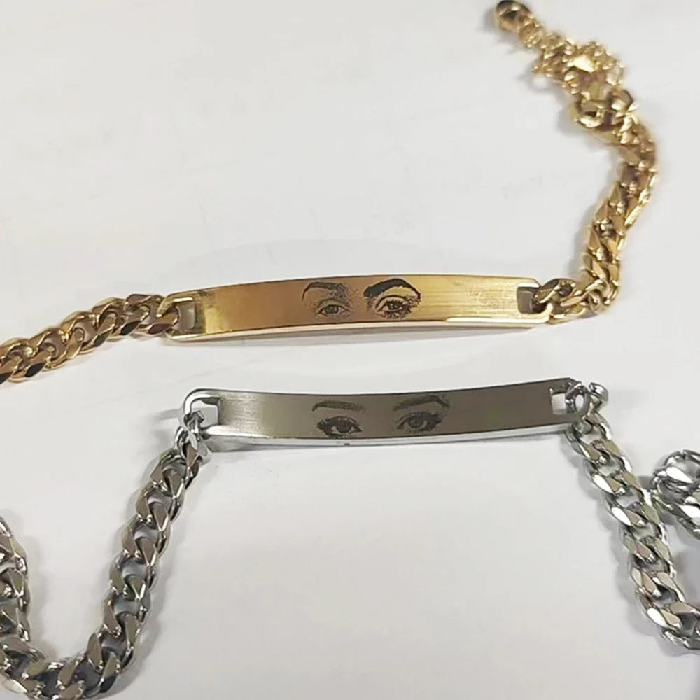 REBEL Gold Silver Black Stainless Steel Cuban Chain Curved Bracelet Customized Laser Engraved Eye Bracelet for Man