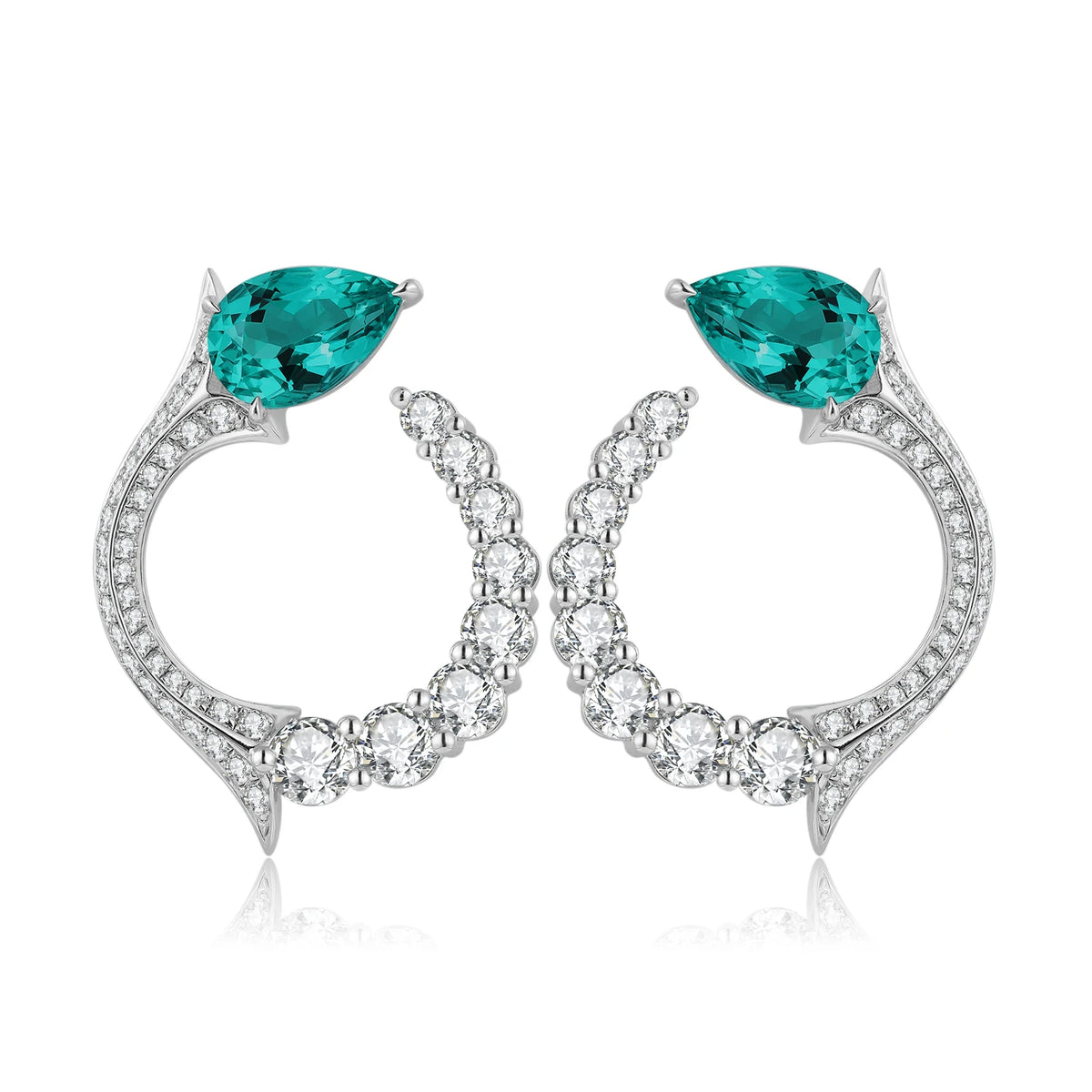 Gemfiori Silver Hoop Earrings Woman Earrings Pear Lab Grown Sapphire Emerald Paraiba Gemstones Set of Earrings for Her Engagement Jewelry