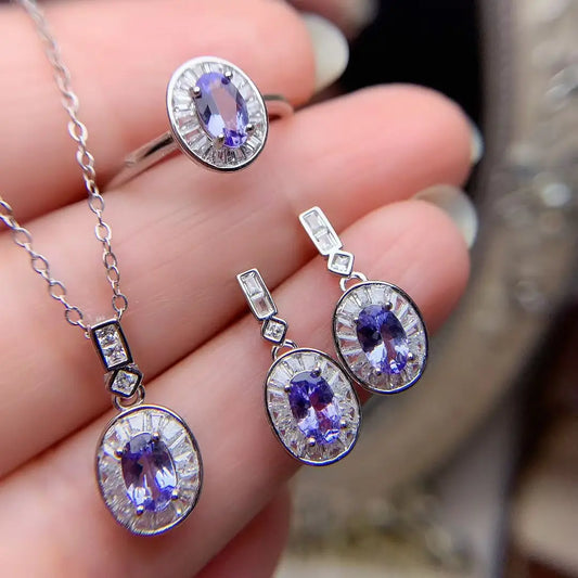 S&S 925 Silver Tanzanite Jewellery | Oval Cut 4×6mm | Ring, Necklace & Earrings | Luxury