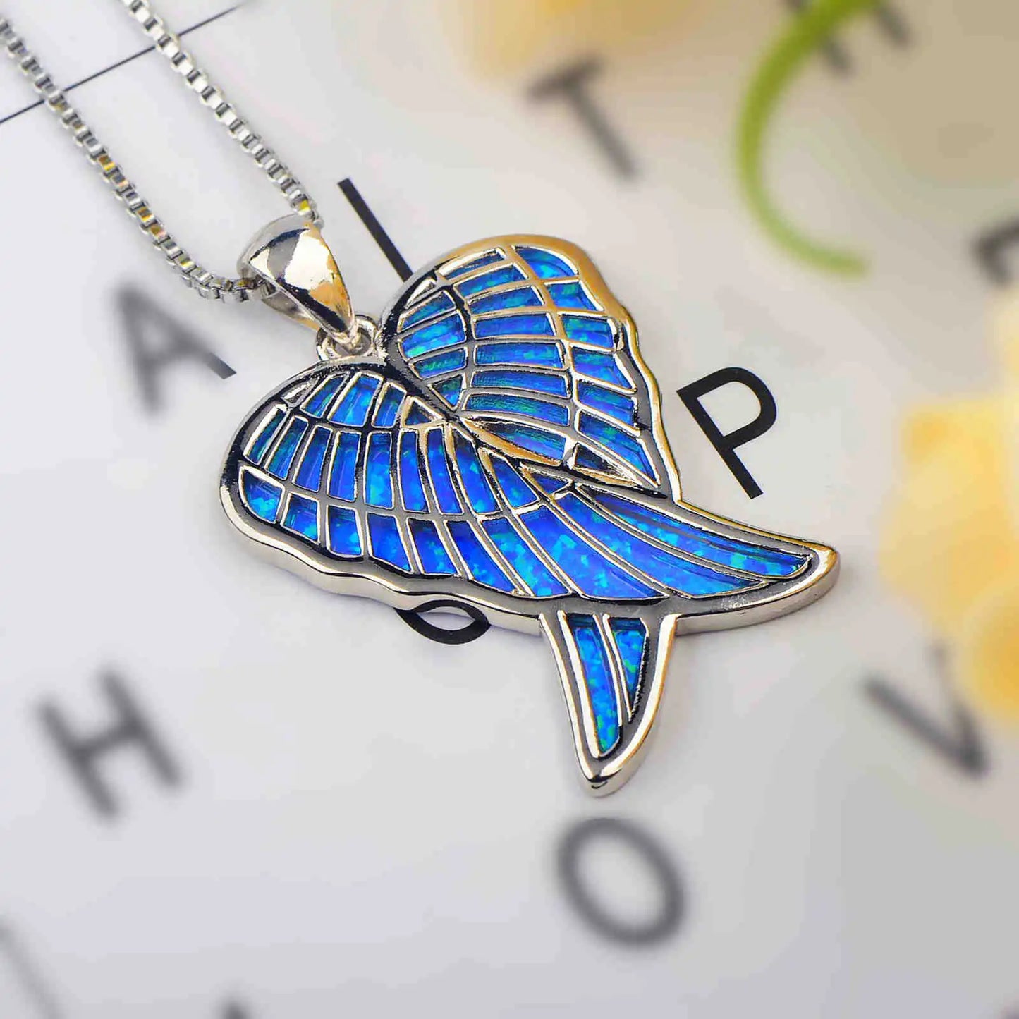 Aobao Wholesale Angel Wing Necklace with Wing Pendant Jewelry Inlaid with Opal