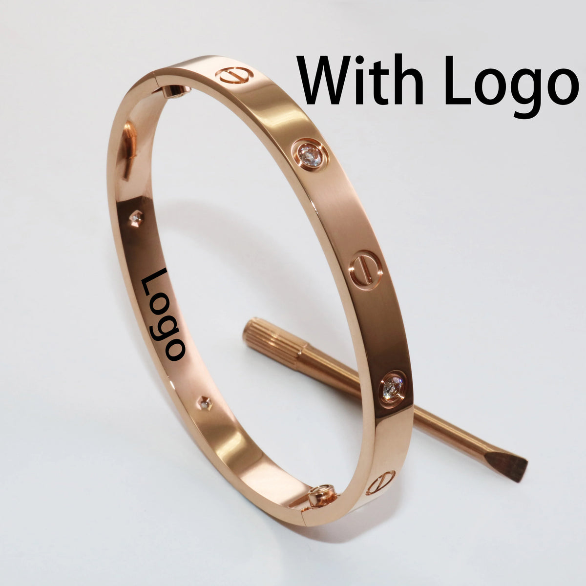 S&S Fashion Zircon Brand Screwdriver Screw Love 316L Stainless Steel 18K Gold Plated Bangle Bracelets for Women and Men