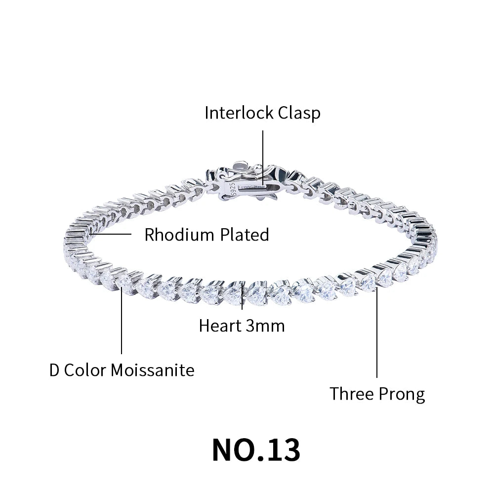 ArtistA Blue pink Black Green Women Fine Jewelry Gra 925 Sterling Silver Vvs Color Moissanite Diamond Tennis Chain Bracelet & Bangles