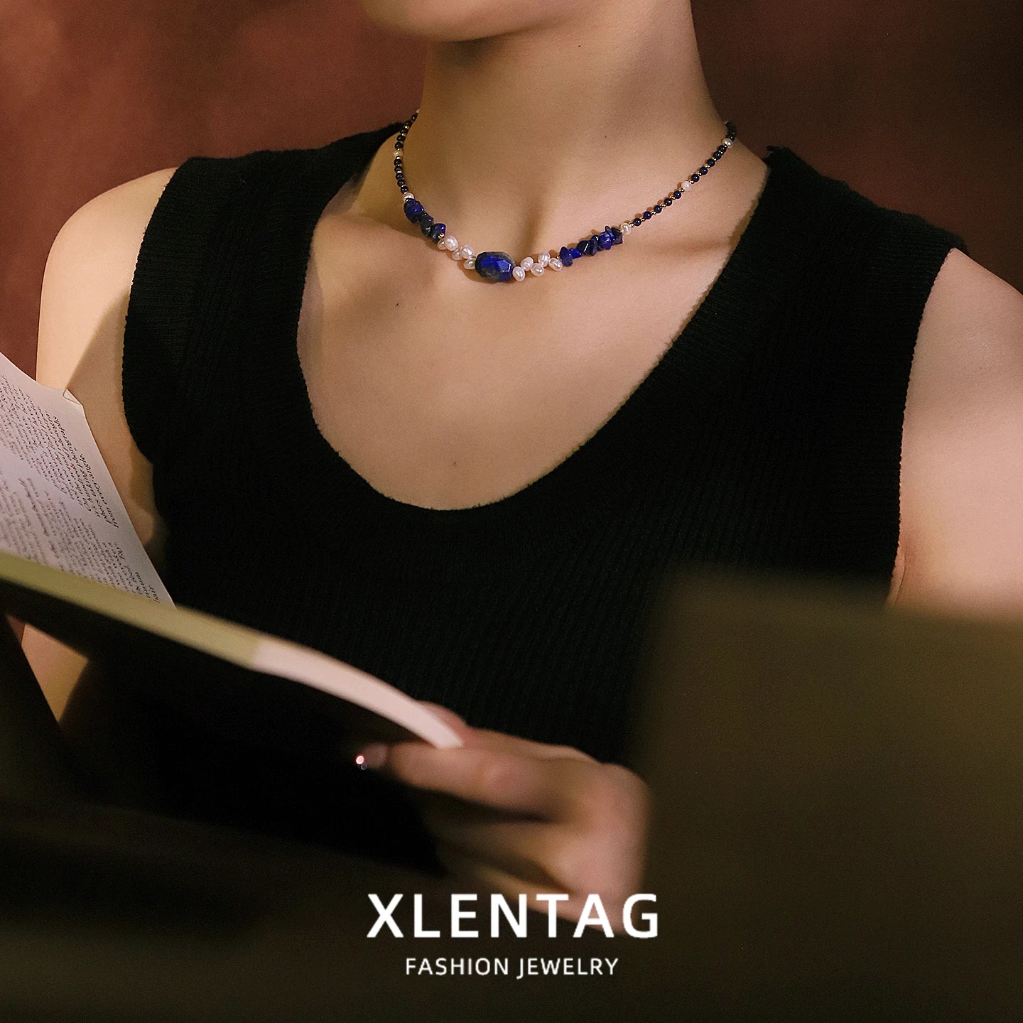 Natural Lapis Lazuli Freshwater Pearl Beaded Necklace for Women Daily Office Banquet Vintage Pearl Necklace Fashion Jewelry