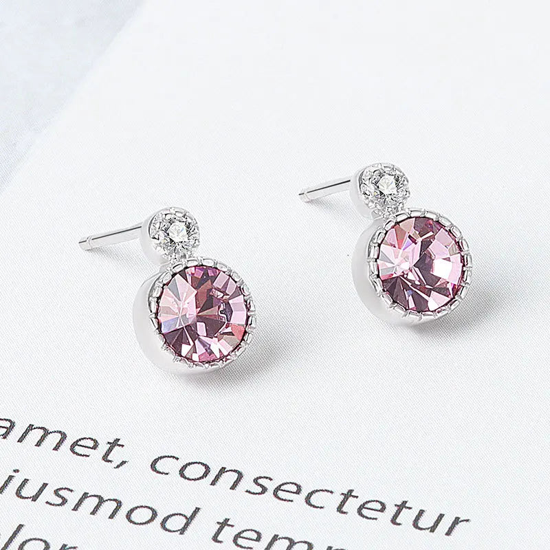 Fine Jewelry 925 Sterling Silver Marine Heart Jewelry Set Light Luxury Colorful Diamond Necklace Earring Bracelet 3 Piece Set