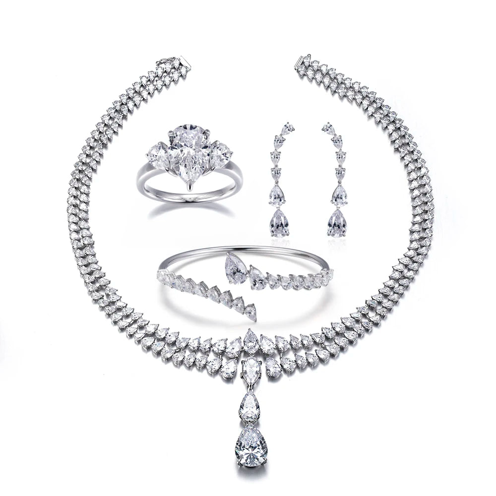 Gemfiori Messi Customization 18K White Gold CVD HPHT Pear Lab Grown Diamond Jewelry Earring Necklace Bracelet Ring Set