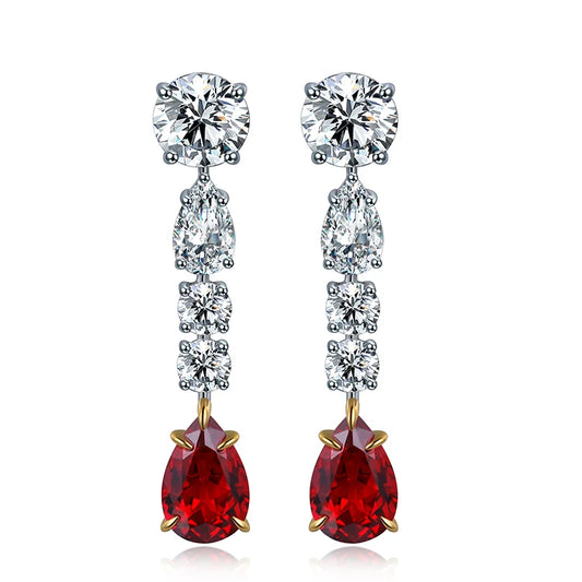 Gemfiori Anster High Quality Fine S925 Silver Lab Grown Ruby Stud Earrings Stylish and Elegant Long Earrings