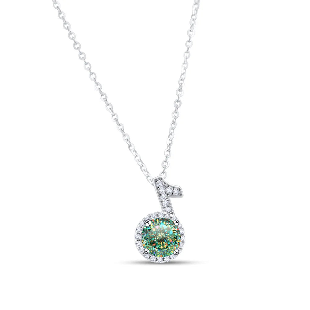 Fine 925 Silver Bezel Set Round Cut 1ct VVS Colored Moissanite Jewelry New Trendy Fashion Layer Musical Note Necklace for Women