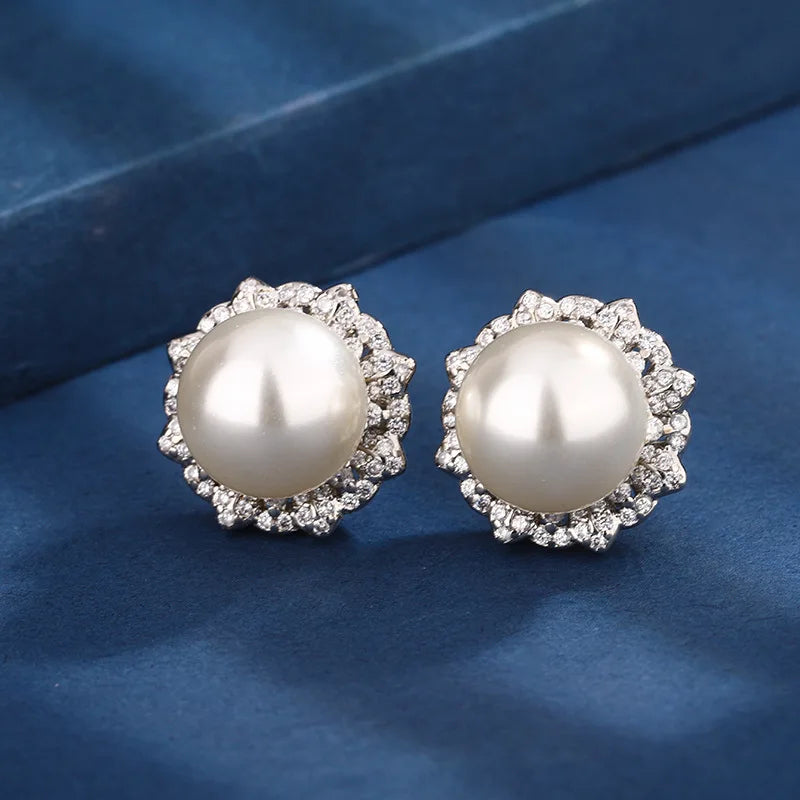 Factory Wholesale Eco-friendly Copper Round 16-12mm White Shell Pearl Fashion Bridal Jewelry Set for Women