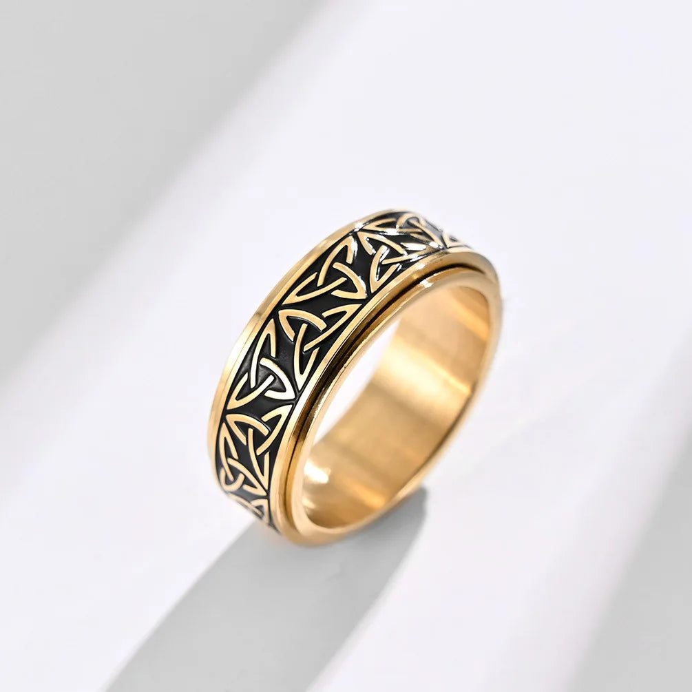 REBEL OAHLAN Fashion Jewelry 8mm Viking Triangle Knot Rotatable Stainless Steel Rings for Men Women Anniversary Party Gifts