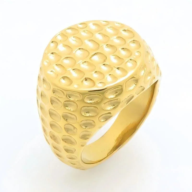 Kalen Punk Domed Hammered Texture Thumb Ring Vintage Blackened Wide Meteorite Pattern Stainless Steel Men's Ring