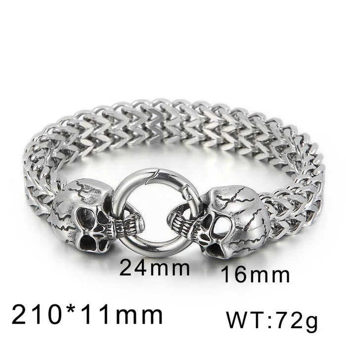 REBEL Punk Fine Jewelry Fashion Bracelets Stainless Steel Skull Charm Herringbone Links Bracelet