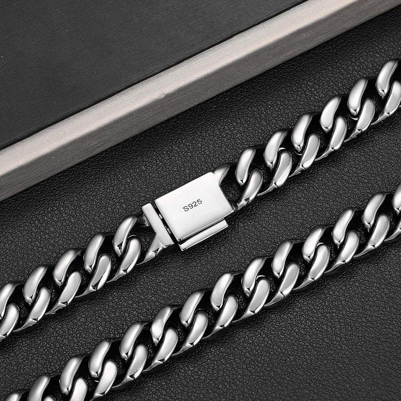 REBEL Item 12mm Black Vvs Moissanite Iced Out Cuban Link Chain Hop Fine Jewelry 925 Sterling Silver Cuban Necklace