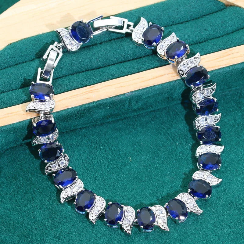 XOTICA Blue Zircon 925 Silver Bridal Jewelry Set for Women Earrings Necklace Pendant Ring Bracelet for Wedding Party Birthday Gifts