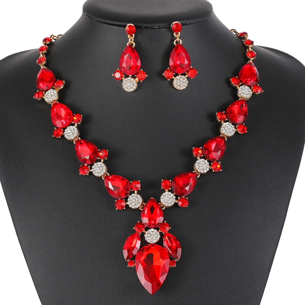 Crystal Cross-Mirror Geometric Necklace & Earrings Jewellery Set | 8 Colours Statement Fashion Set