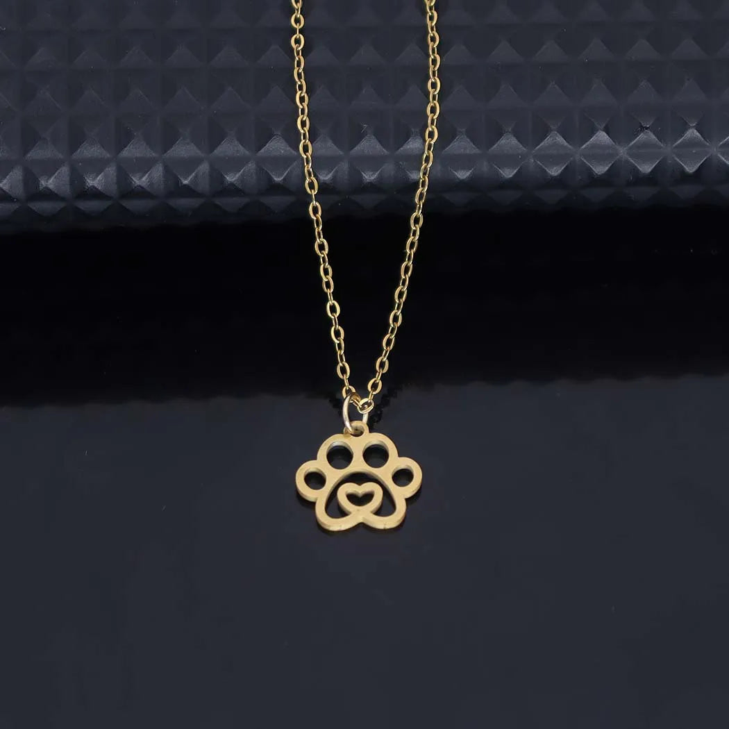 Stainless Steel cat Dog Paw Pendant Bamboo Choker Women Fashionable Versatile Animal-themed Minimalist Necklace