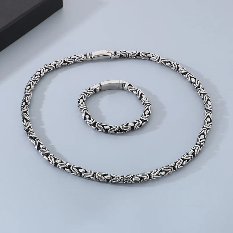 KALEN Gothic Stainless Steel Byzantine Links Fashion Bracelet&Necklace Jewelry Men's Sets