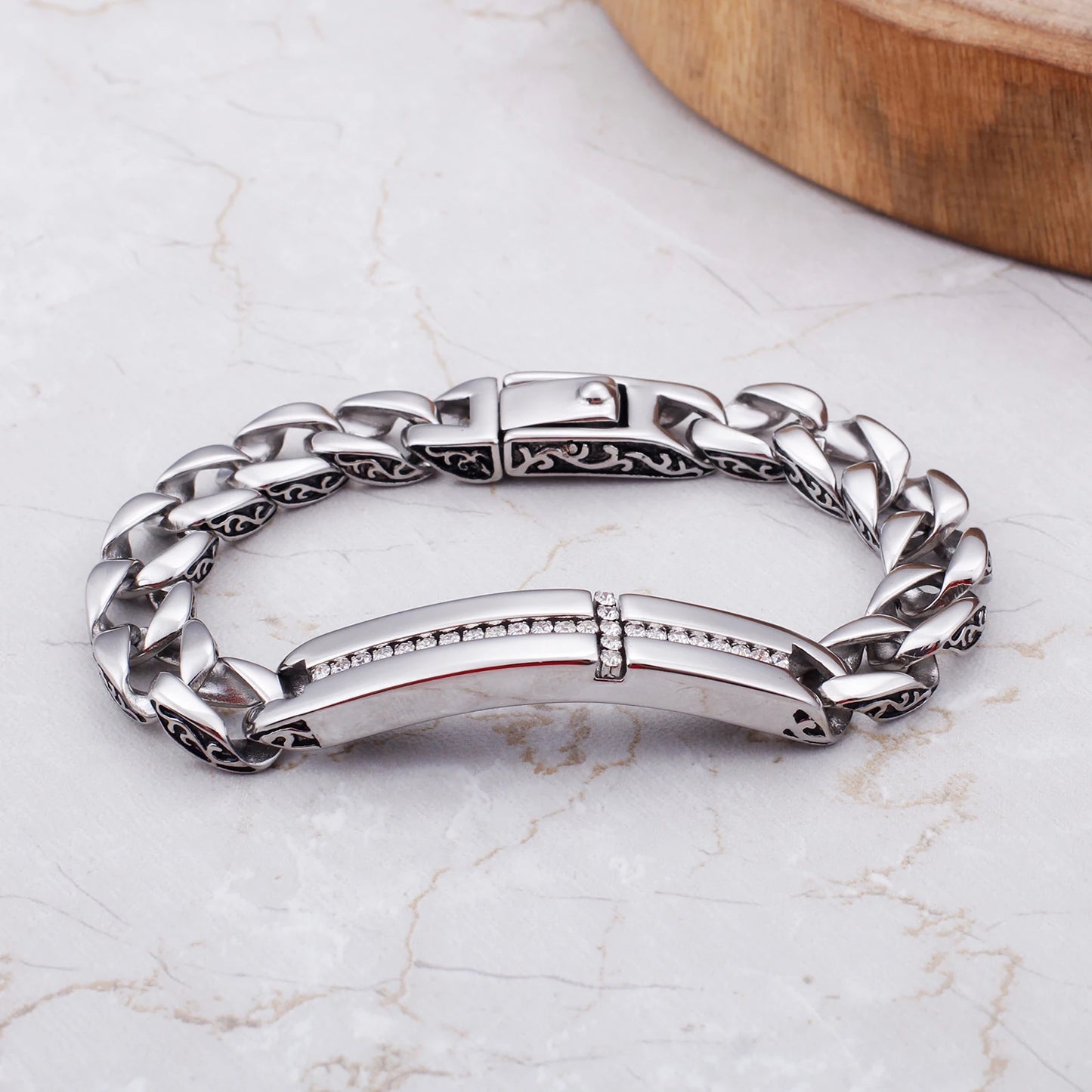 KALEN Personality Croving Flower Inlaid Zircon Cross Men's Bracelet