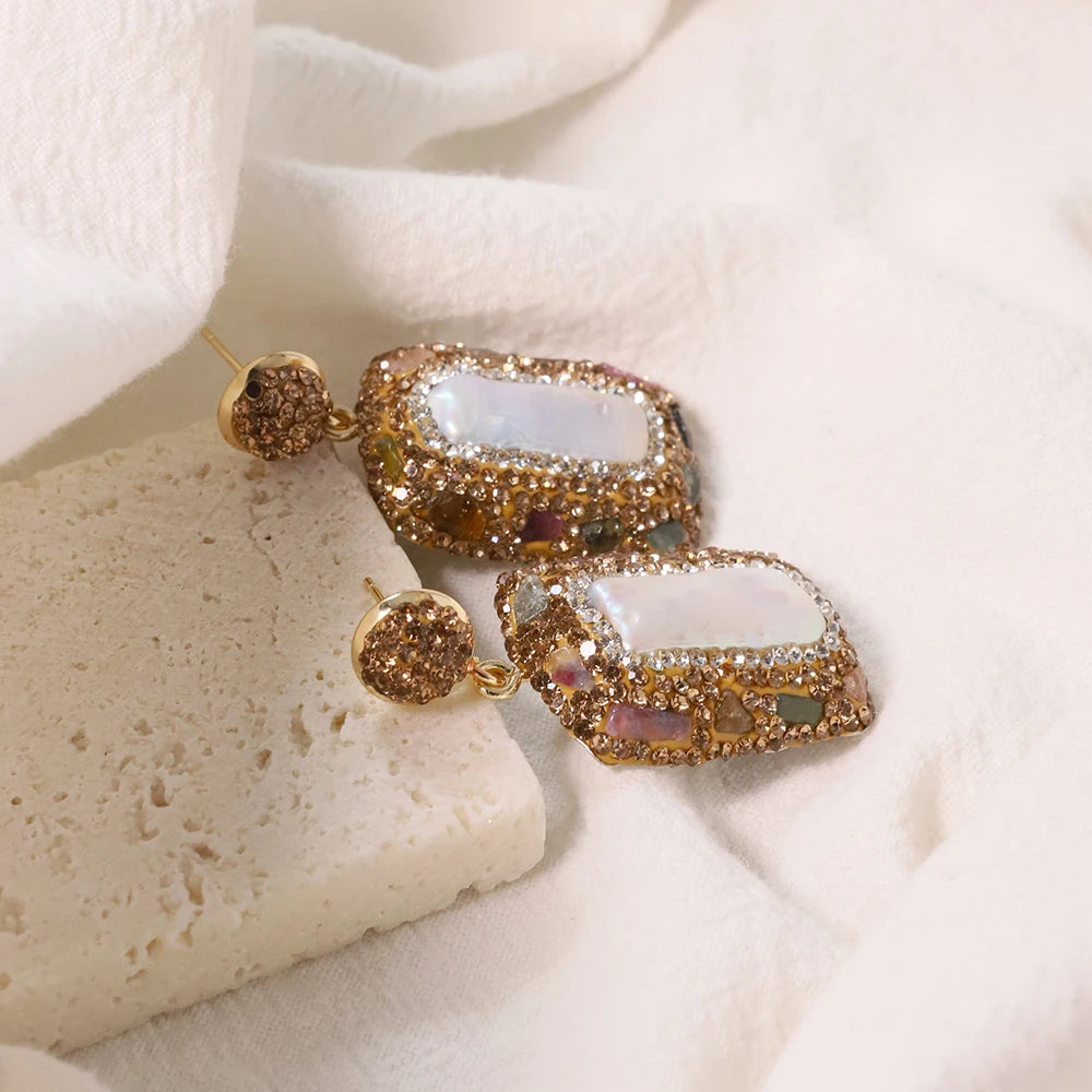 Natural Freshwater Baroque Inlaid Zircon Pearl Earrings Korean Style Women Luxury Jewelry Fashion Ladies and Girls Gift GE1523