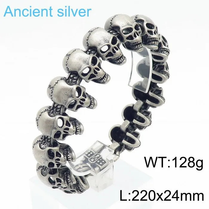 REBEL European American Hip Hop Skeleton Men's Stainless Steel Skeleton Chain Ghost Head Necklace Creative Personality Bracelet