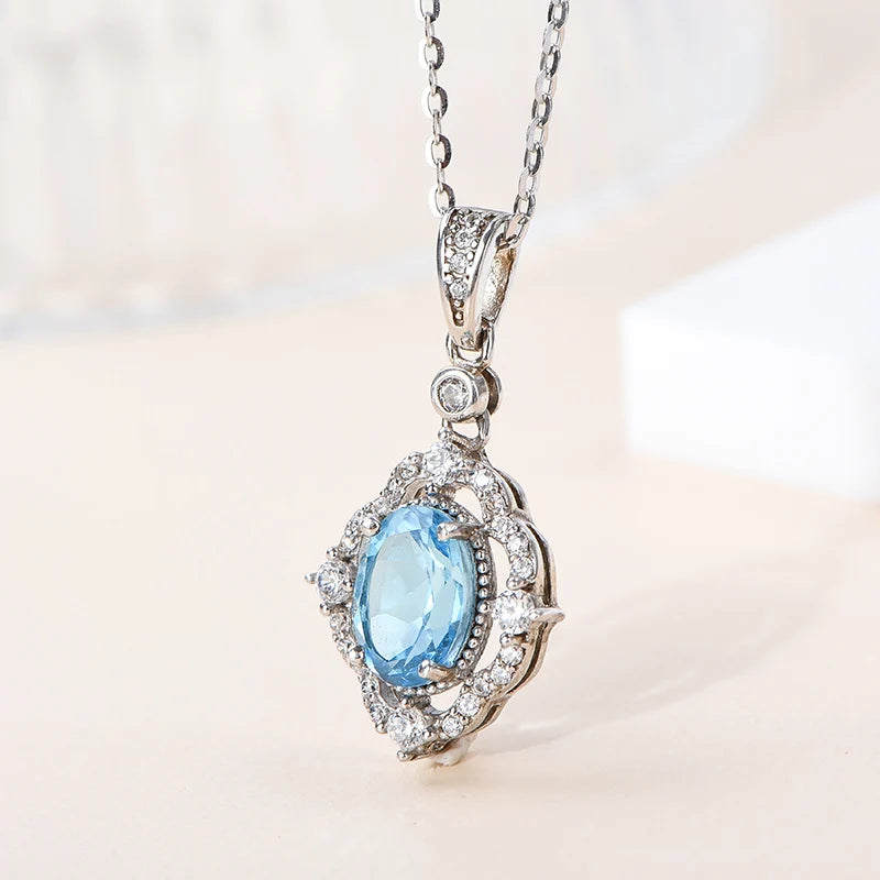 Gioiellieri High Quality Rhodium Plated 925 Silver Oval Cut Natural Topaz Crystal Women's Pendant Fashion Everyday Wear
