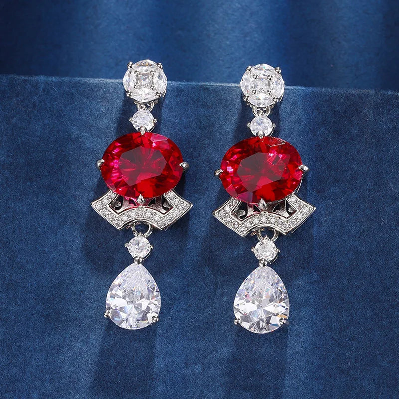 Gemfiori Micro Inlaid Zircon Earrings Long Blue Zircon Round Pendant Elegant Dress Water Droplet Earrings Jewelry Set
