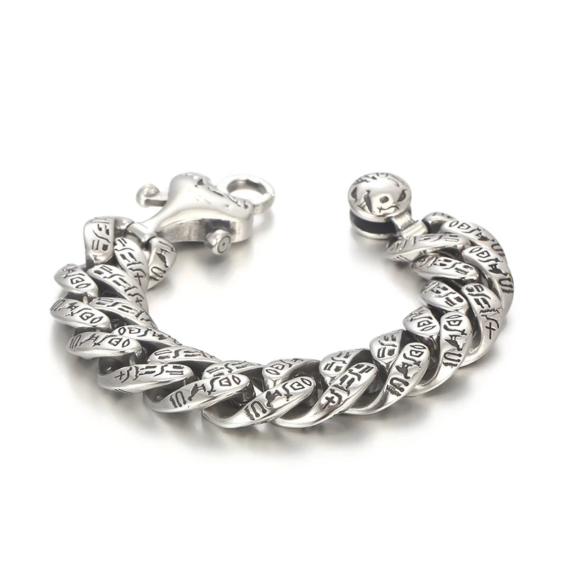 VIKING Ancient Runes Cuban Bracelet – Silver & Gold Stainless Steel