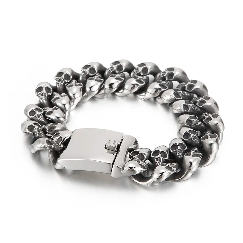 KALEN Mens Punk Fine Jewelry Fashion Bracelets Stainless Steel Skull Charm Links Bracelet