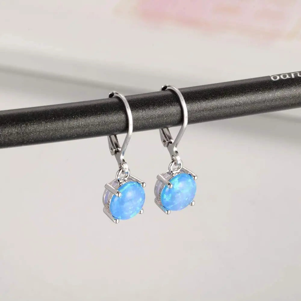 Single Round White Opal Pendant Earrings Trendy Fashion Jewelry for Women Brass Geometric Christian