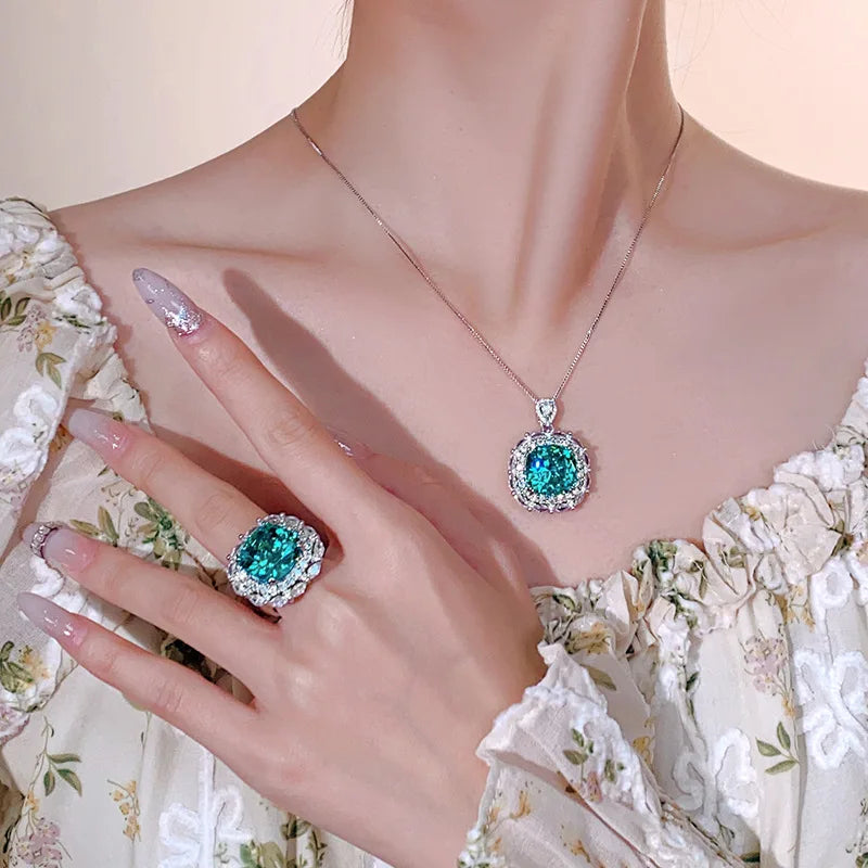 REDheart Fashion Women's Brass Inlaid with Zircon 18K Gold Plated Bird's Nest Cepala Green Wedding Anniversary Pendant Set