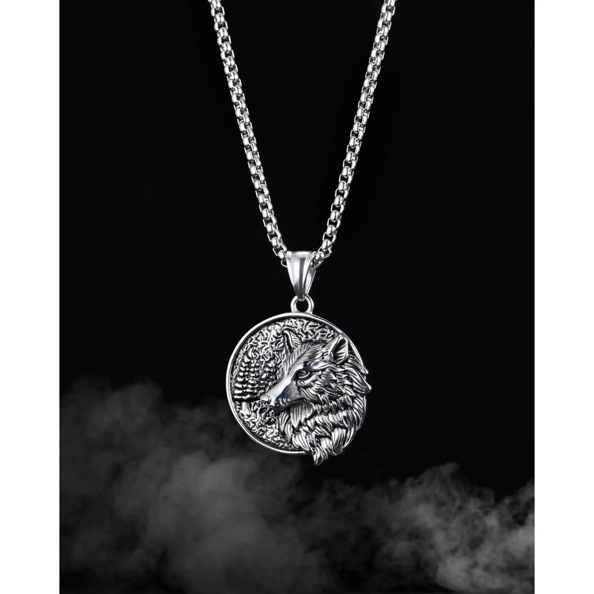 REBEL VIKING Nordic Celtic Wolf Pendant Necklace – Stainless Steel 24"