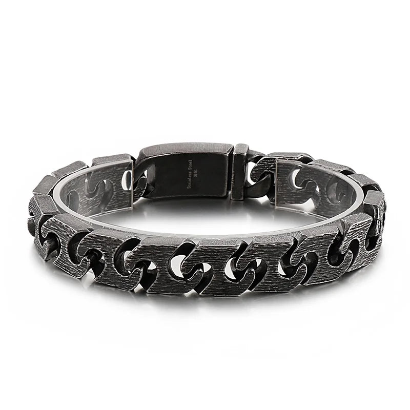 KALEN Men 220mm Silver/Grey Punk Stainless Steel Links Bracelet