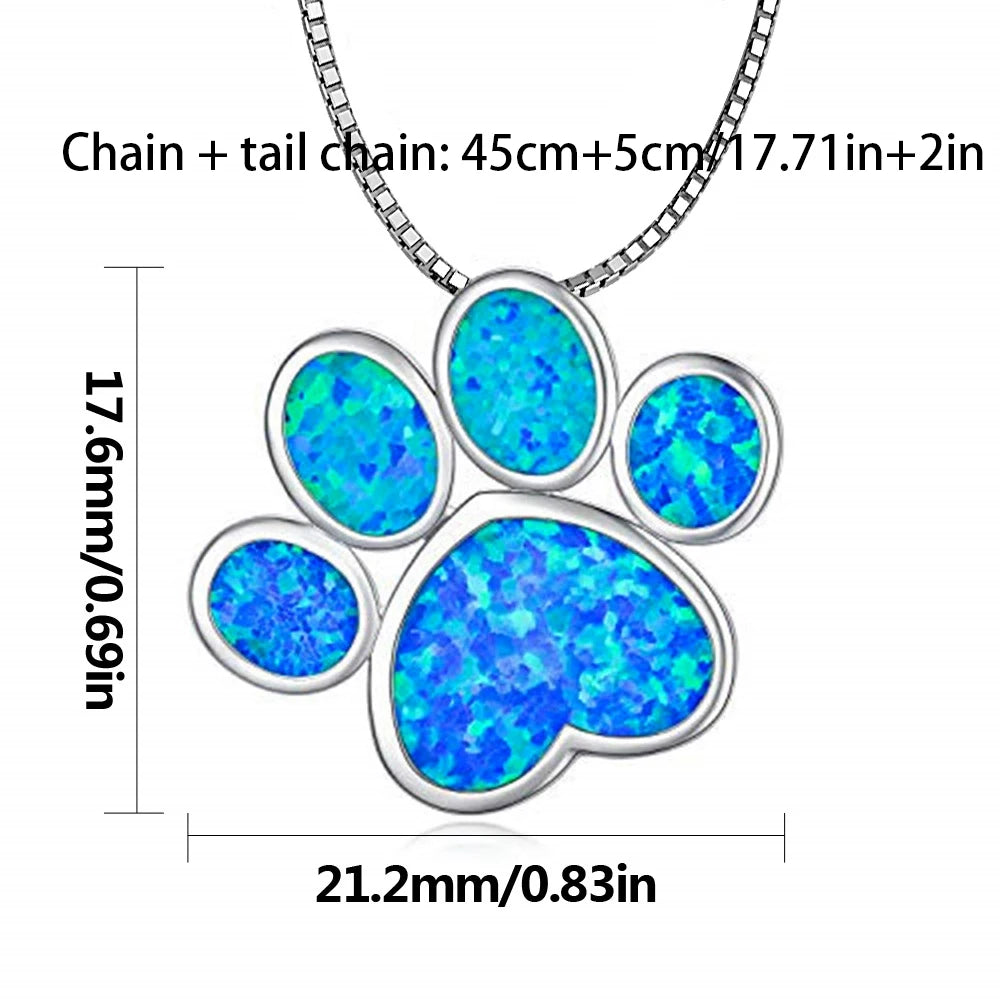 All-Opal Pet Paw Pendant Necklace - Blue Fire Opal Claw Print Design | Heartwarming Pet-Lover Jewelry Bulk Gifts
