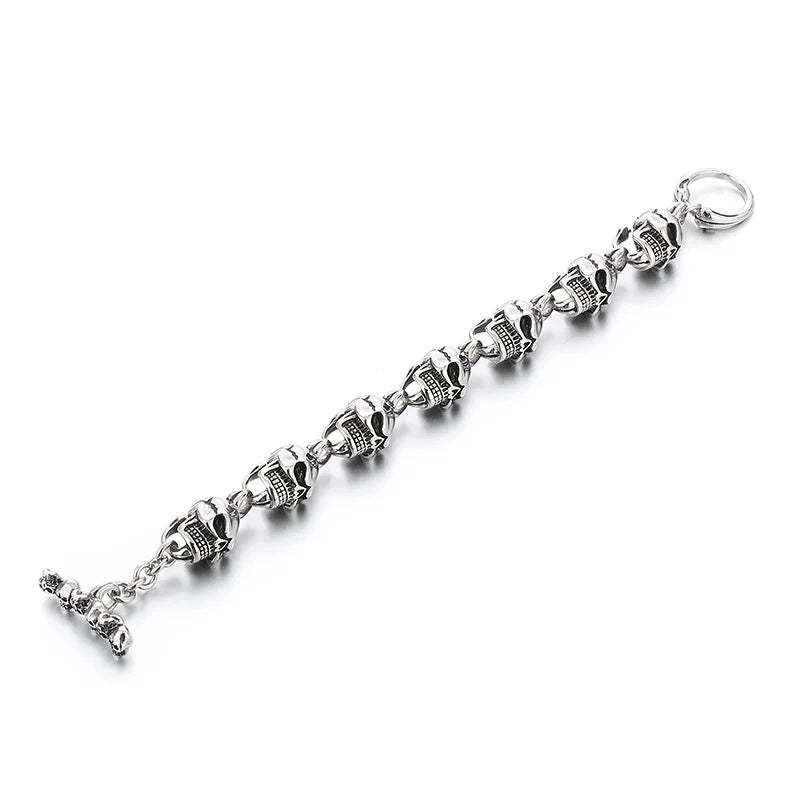 REBEL Men Punk Stainless Steel OT Clasp Skull Links Bracelet&Necklace/Waist Chain Jewelry Set