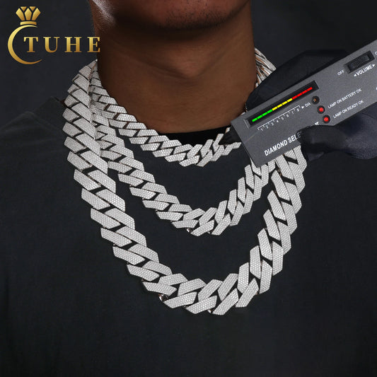 REBEL High Quality Cubana Hip Hop Jewelry 6-20mm 925 Sterling Silver VVS Moissanite Diamond Iced Out Cuban Link Chain Necklace for Men