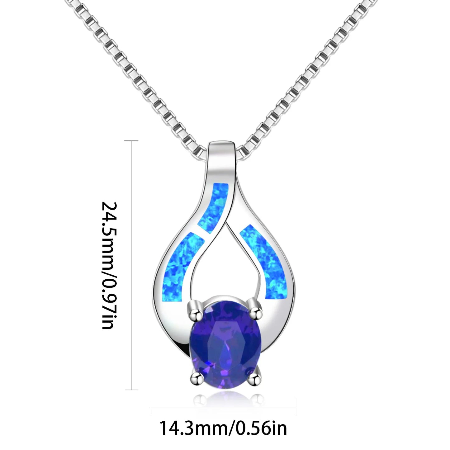 Tiktok Ins Viral Blue Opal Heart Necklace | Copper Silver Plated Nightingale Pendant Bohemian Jewelry Wholesale