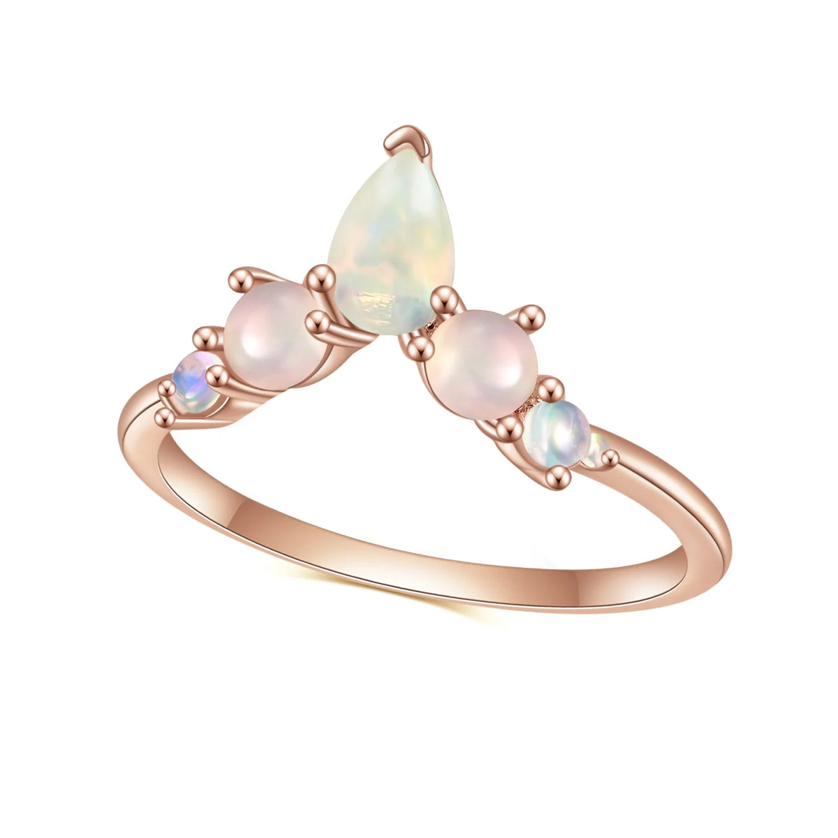 Gemfiori Abiding Factory Price Rose Gold Plated Stackable 925 Sterling Silver Curved Natural Stone African Ethiopian Opal Rings Bands