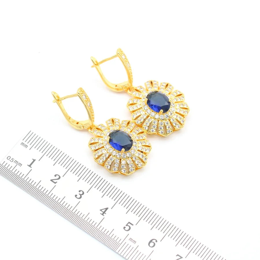 XOTICA 2023 New Blue Cubic Zirconia Jewelry Set for Women Earrings Open Ring Pendent Necklace for Wedding or Engagement