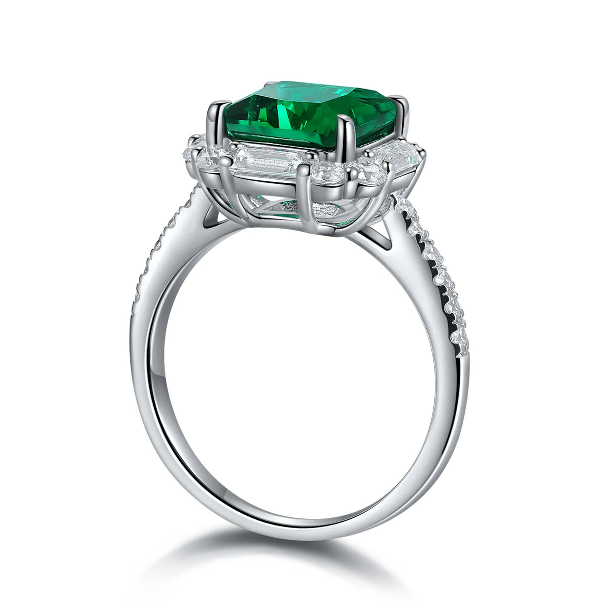 Gemfiori Hot Selling Lab Grown Emerald Gemstone Hydrothermal Columbian Emerald Woman Ring 925 Sterling Silverg
